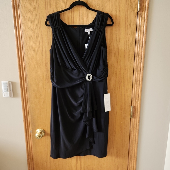 Fashion Bug Black and Silver Wrap Midi Dress - Picture 1 of 3